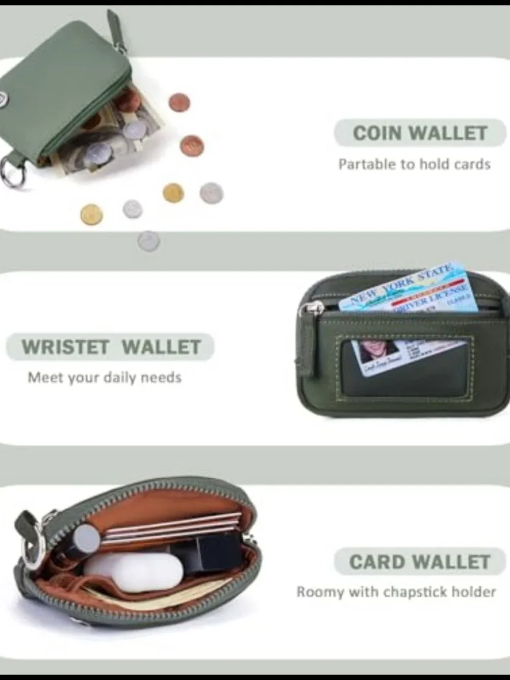 RFID Wristlet Wallet Dual Pouch Nylon Keychain Coin Purse Travel Hands-Free